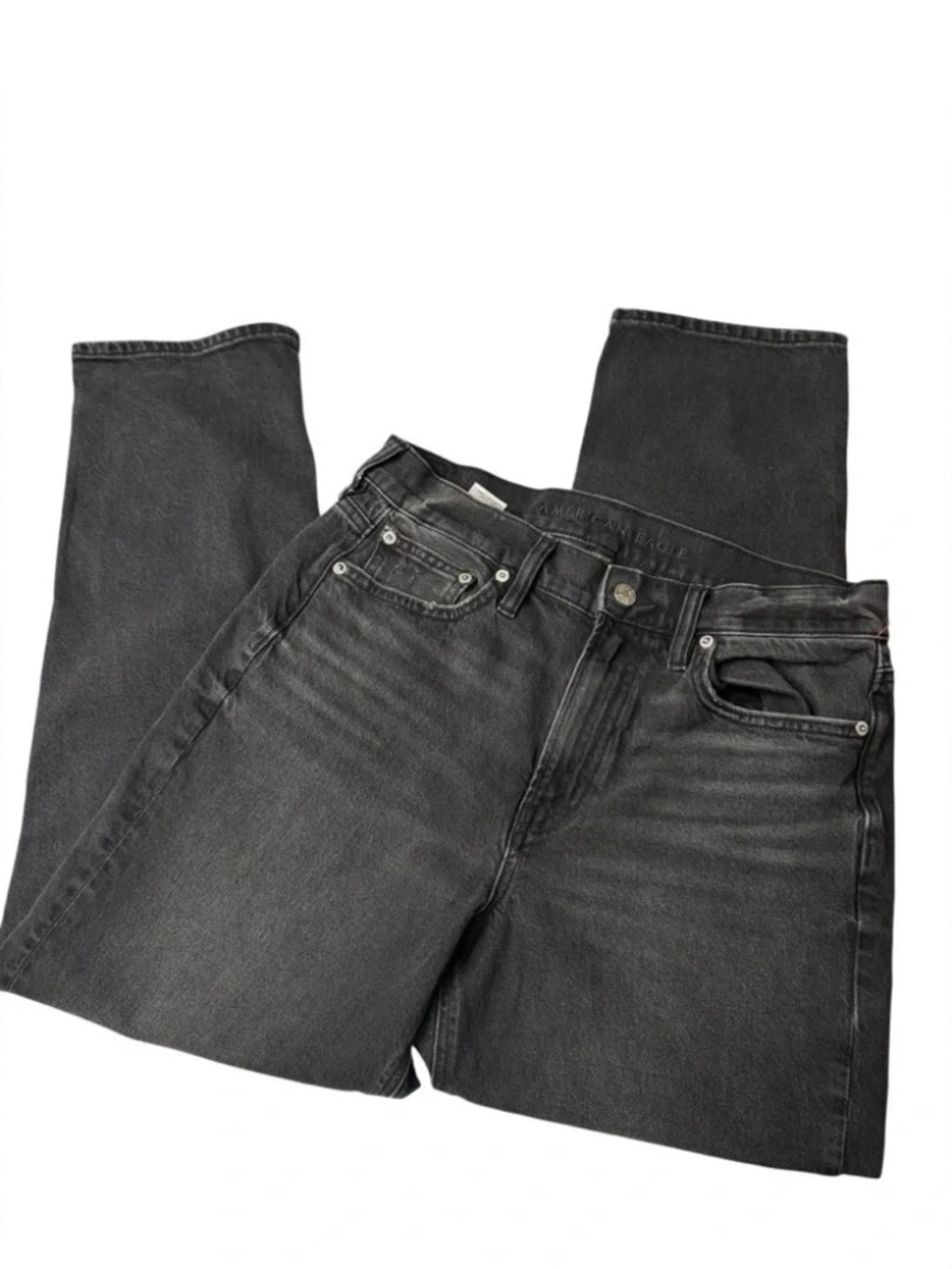 AE Stretch Super High-Waisted Ankle Straight Jean - Black Washed 8 US - Picture 8 of 9